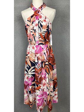 Maggy London Summer/Spring Halter Neck Floral Midi Dress Multicolor 10 NWT's